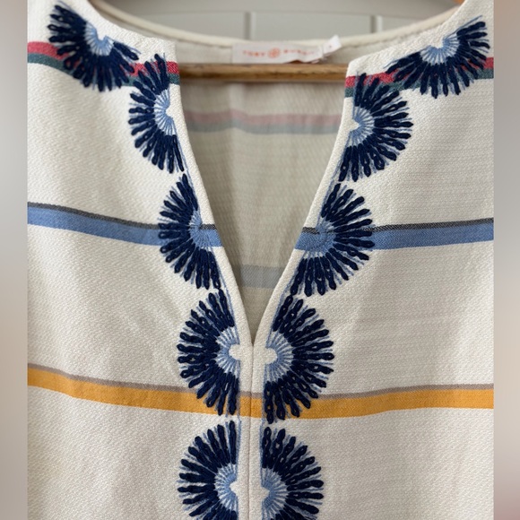 Tory Burch Blaine Embroidered Linen Cotton Tassel Dress - White - Size 4 - Picture 4 of 17